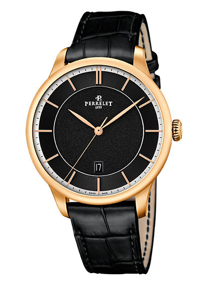 Perrelet First Class Automatic Rose Gold Grained Guilloche Black Dial A3044/2