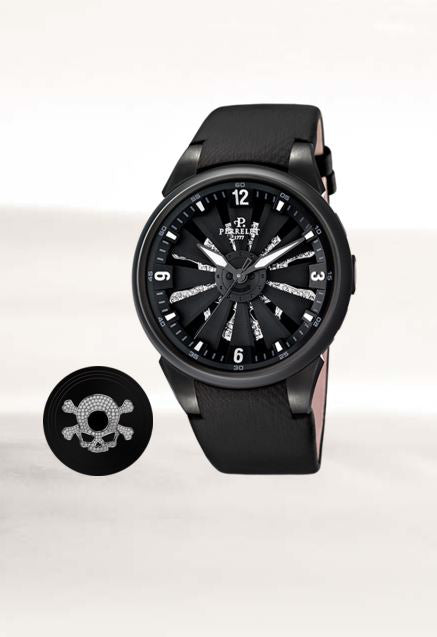 Perrelet Turbine Toxic Automatic Steel PVD Black Skull Diamond Set Dial On Rubber A4022/A