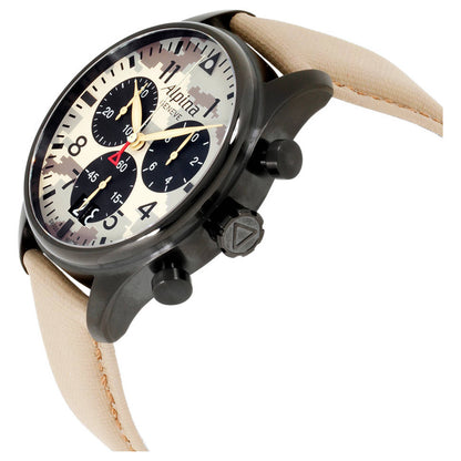 ALPINA Startimer Pilot Quartz Chrono PVD Black-Beige On Strap Men's Watch AL-372MLY4FBS6