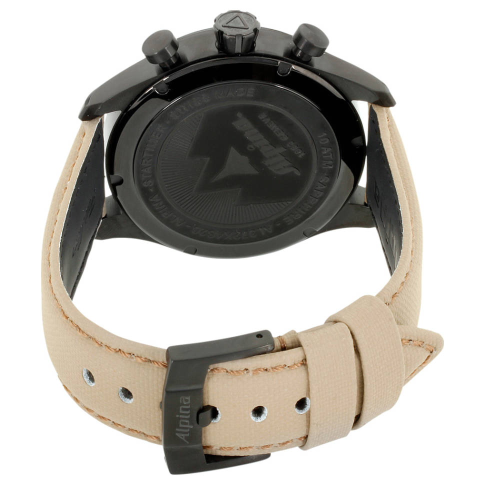 ALPINA Startimer Pilot Quartz Chrono PVD Black-Beige On Strap Men's Watch AL-372MLY4FBS6