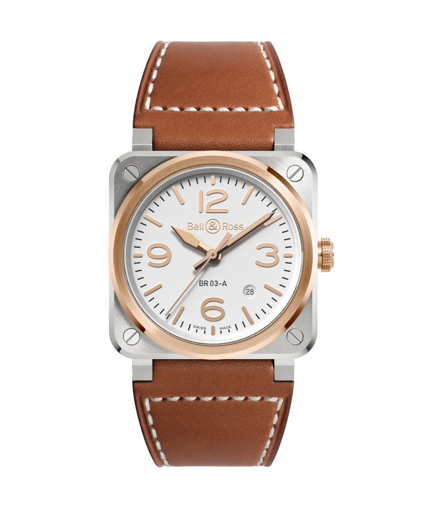 Bell & Ross Watch BR-03 White Steel & Gold BR03A-WH-STPG/SCA