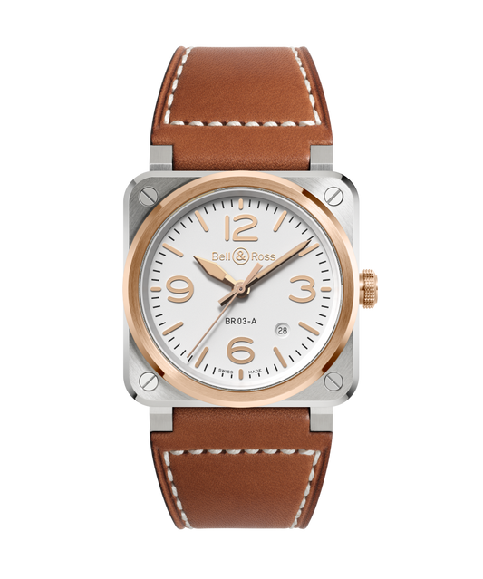 Bell & Ross Watch BR-03 White Steel & Gold BR03A-WH-STPG/SCA