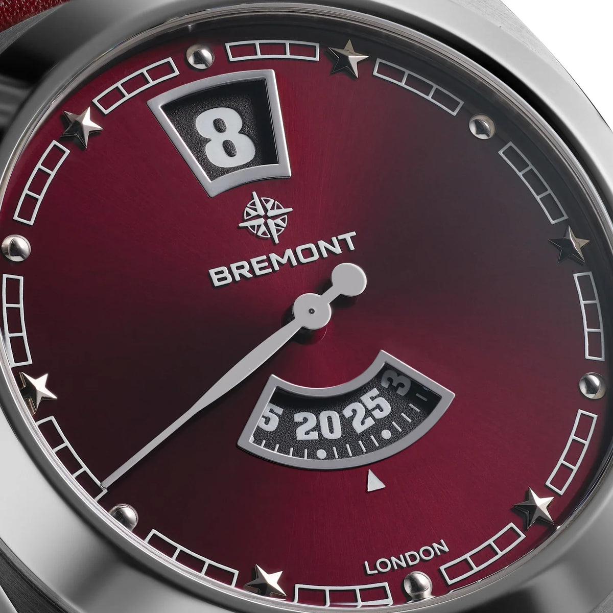Bremont Watches | Mens | Terra Nova Terra Nova 35mm Jumping Hour Burgundy Leather Strap TN35-JH-SS-BG-L-S