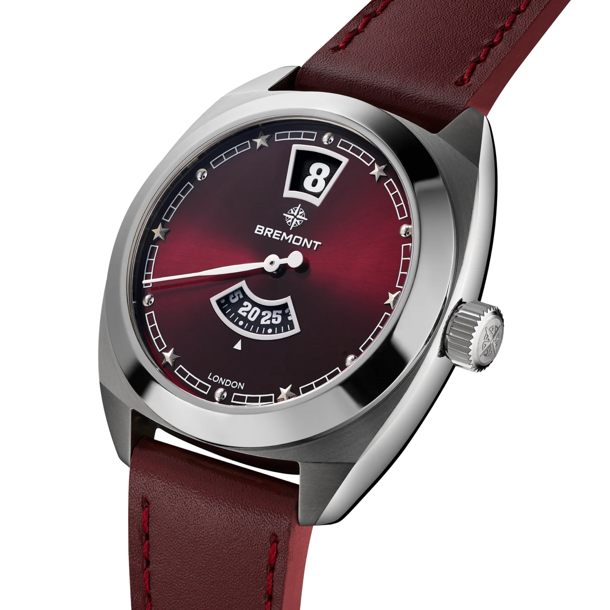 Bremont Watches | Mens | Terra Nova Terra Nova 35mm Jumping Hour Burgundy Leather Strap TN35-JH-SS-BG-L-S