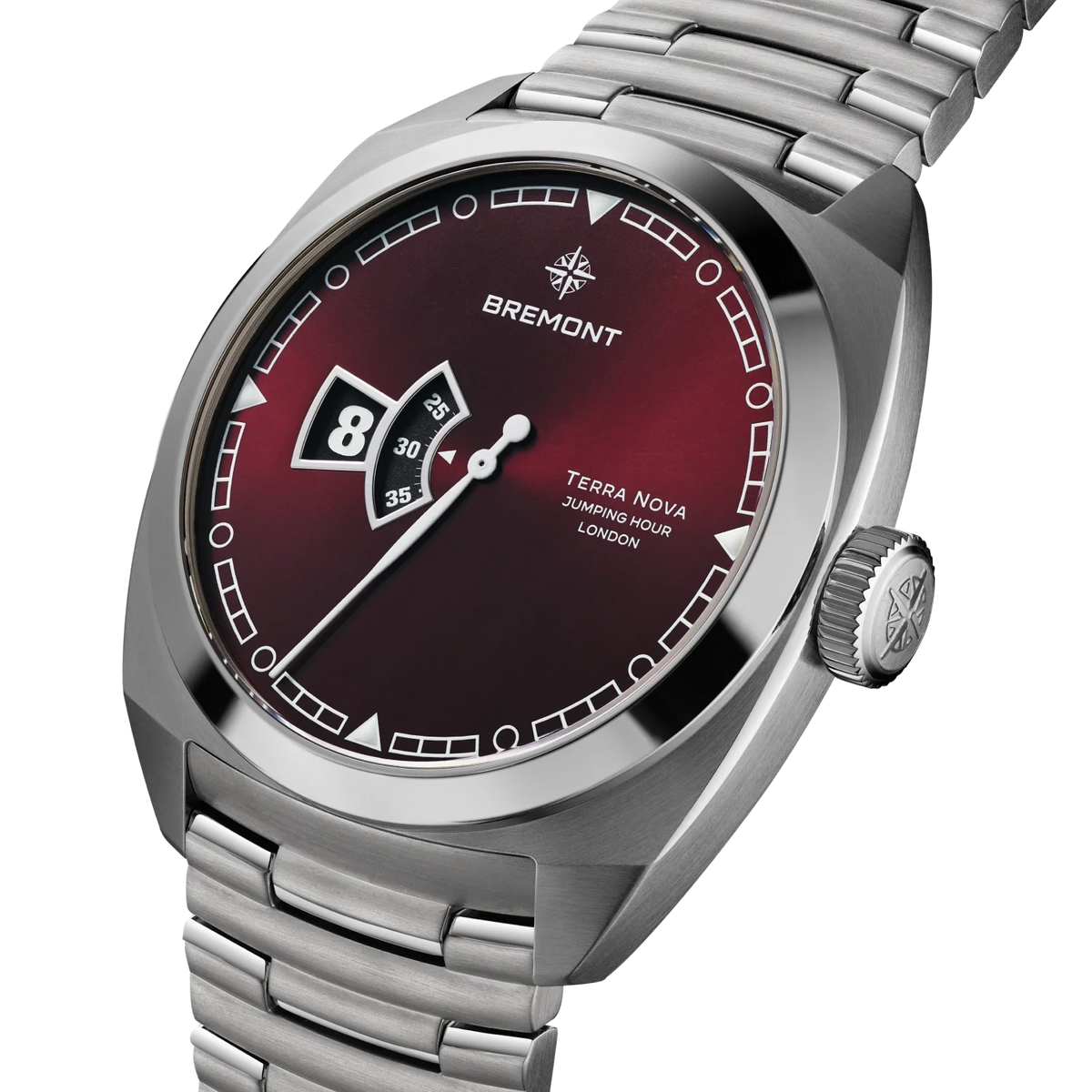 Bremont Watches | Mens | Terra Nova Terra Nova 40.5mm Jumping Hour Burgundy Bracelet TN40-JH-SS-BG-B