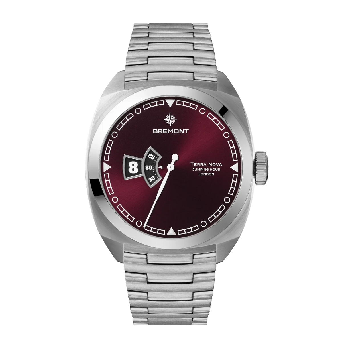 Bremont Watches | Mens | Terra Nova Terra Nova 40.5mm Jumping Hour Burgundy Bracelet TN40-JH-SS-BG-B