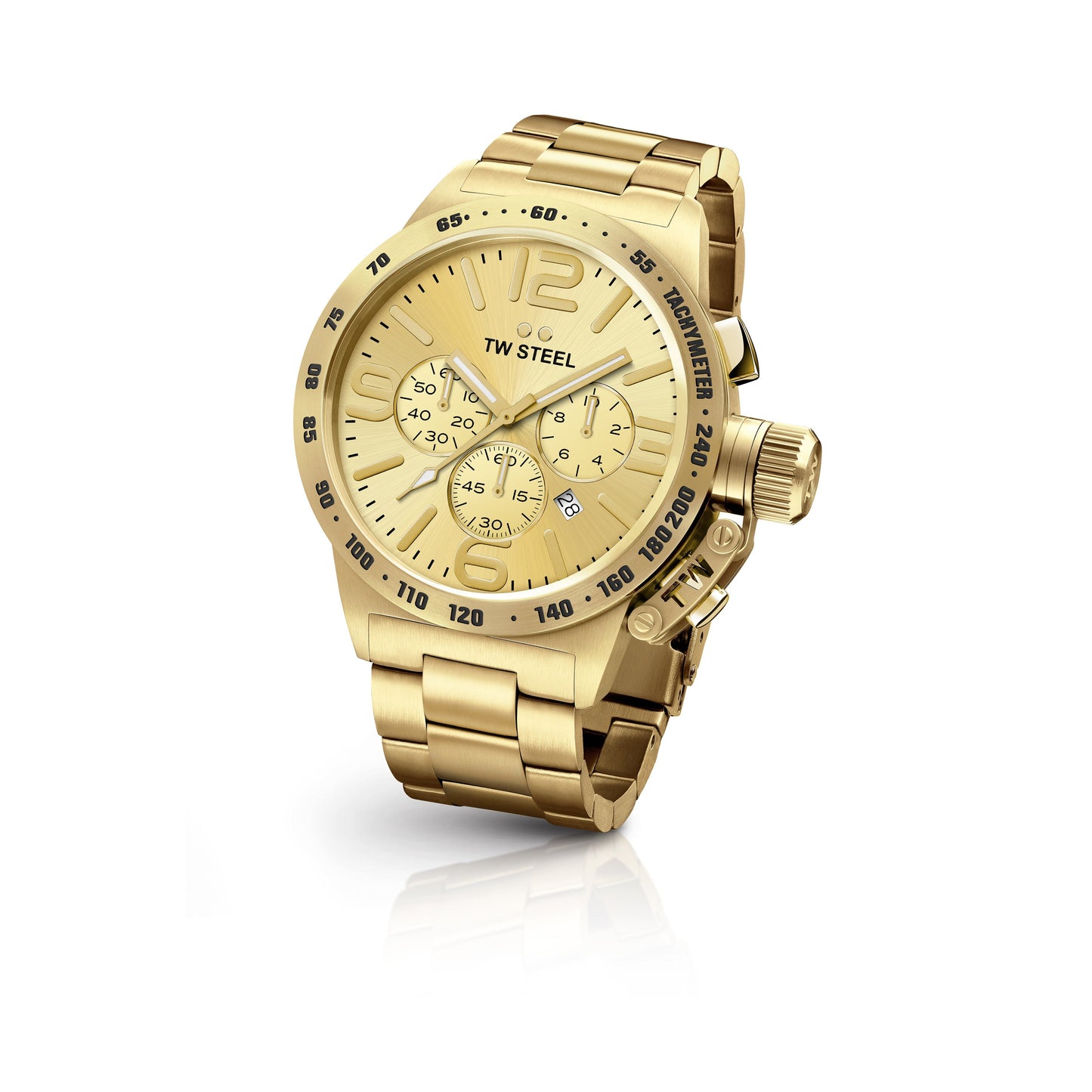 TW Steel Canteen 45mm Steel PVD Yellow Gold Plated Chronograph Sunray Gold On Bracelet CB103