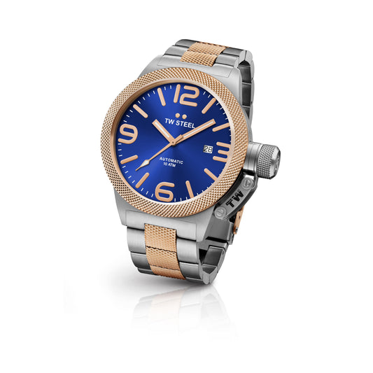 TW Steel Canteen 45mm Steel PVD Rose Gold Plated Automatic Sunray Blue On Bracelet CB145