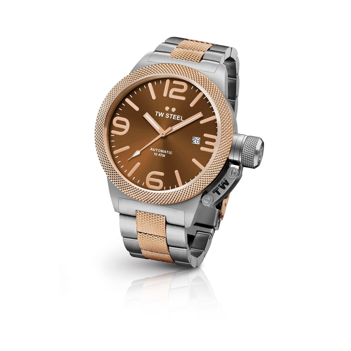 TW Steel Canteen 45mm Steel PVD Rose Gold Plated Automatic Sunray Brown On Bracelet CB155