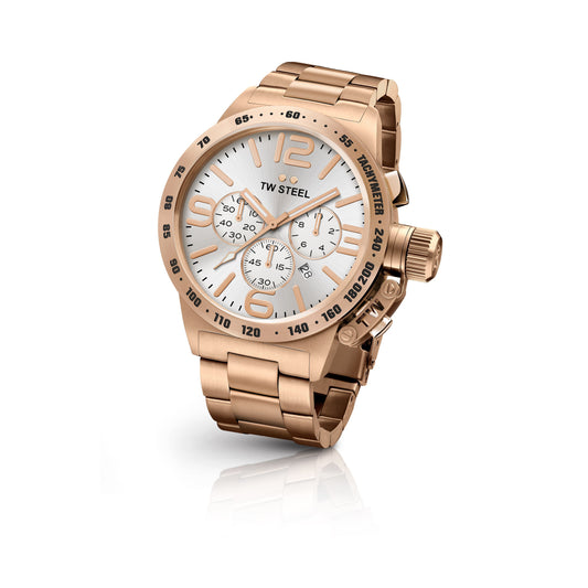 TW Steel Canteen 45mm Steel PVD Rose Gold Plated Chronograph Sunray Silver On Bracelet CB163