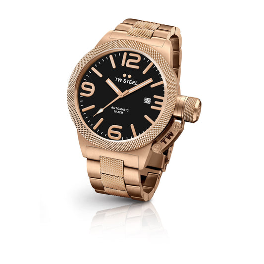 TW Steel Canteen 50mm Steel PVD Rose Gold Plated Automatic On Bracelet CB176