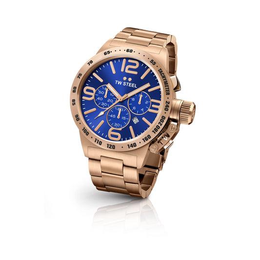 TW Steel Canteen 45mm Steel PVD Rose Gold Plated Chronograph Sunray Blue On Bracelet CB183