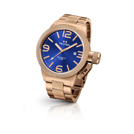 TW Steel Canteen 45mm Steel PVD Rose Gold Plated Automatic Sunray Blue On Bracelet CB185