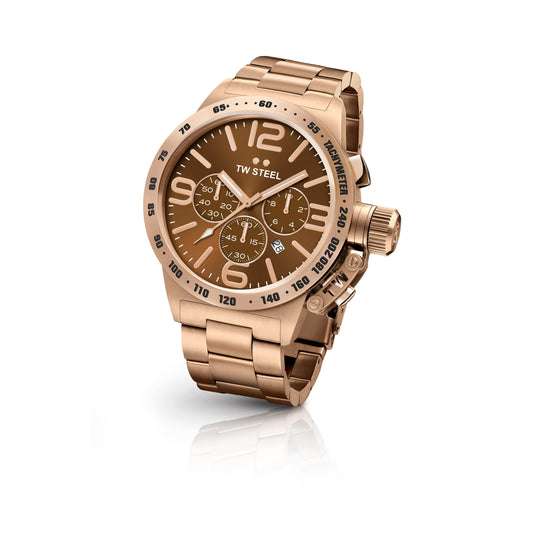 TW Steel Canteen 45mm Steel PVD Rose Gold Plated Chronograph Sunray Brown On Bracelet CB193