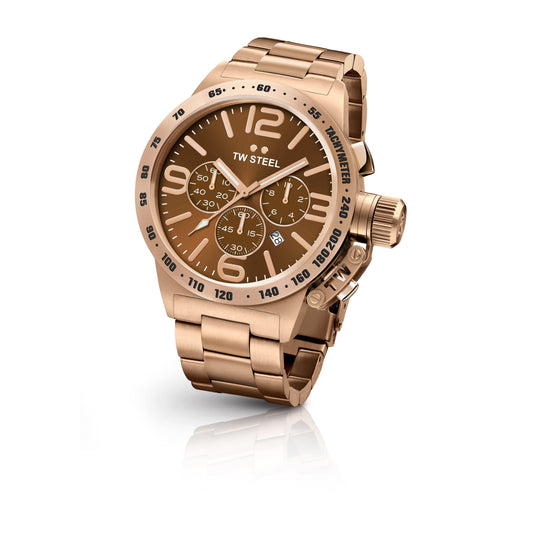 TW Steel Canteen 50mm Steel PVD Rose Gold Plated Chronograph Sunray Brown On Bracelet CB194