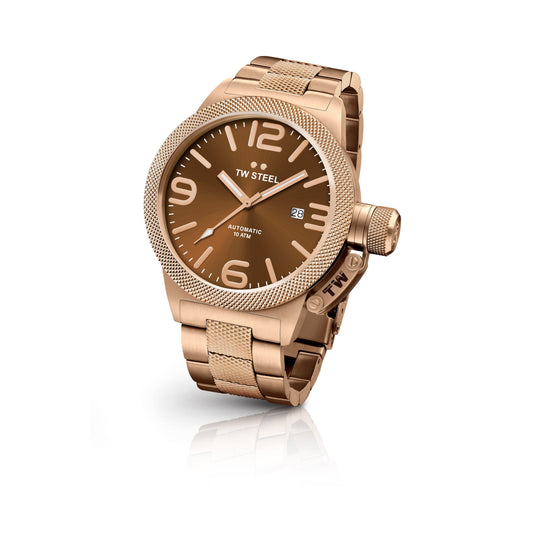 TW Steel Canteen 45mm Steel PVD Rose Gold Plated Automatic Sunray Brown On Bracelet CB195