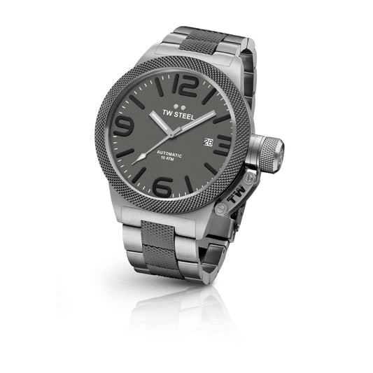 TW Steel Canteen 50mm Steel PVD Dark Titanium Coated Automatic Dark Grey On Bracelet CB206