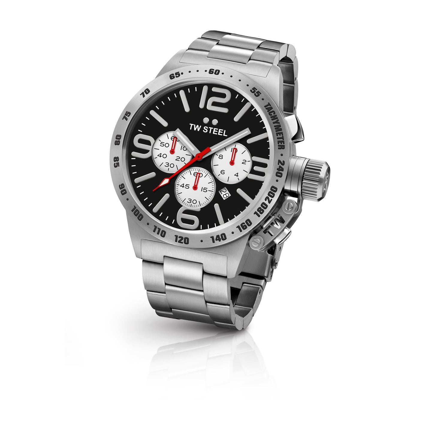 TW Steel Canteen 50mm Steel Chronograph Black Silver Eyes On Steel Bracelet CB4