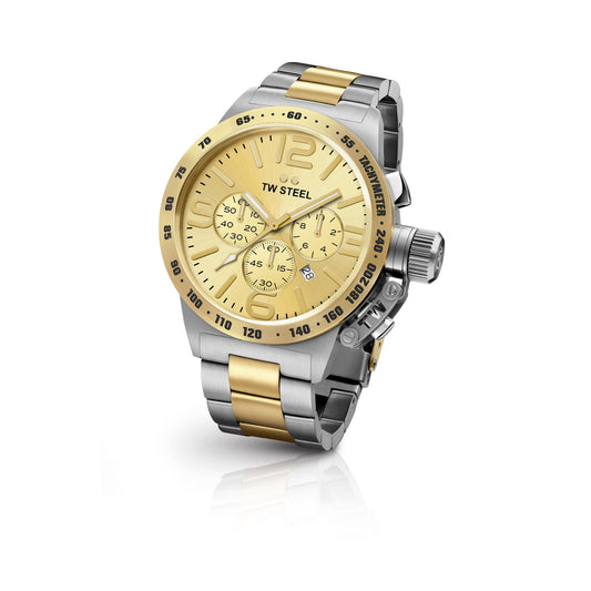 TW Steel Canteen 45mm Steel PVD Yellow Gold Plated Chronograph Sunray Gold On Bracelet CB53