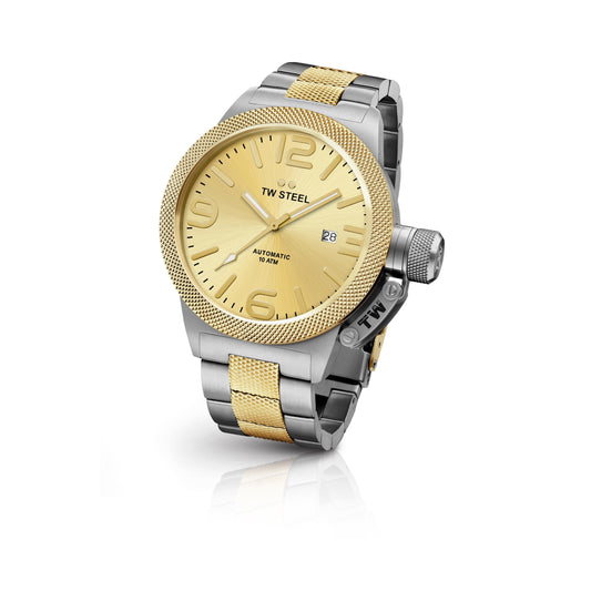 TW Steel Canteen 45mm Steel PVD Yellow Gold Plated Automatic Sunray Gold On Bracelet CB55