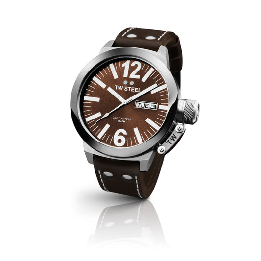 TW Steel CEO Canteen 45mm Steel Brown On Leather Strap CE1009