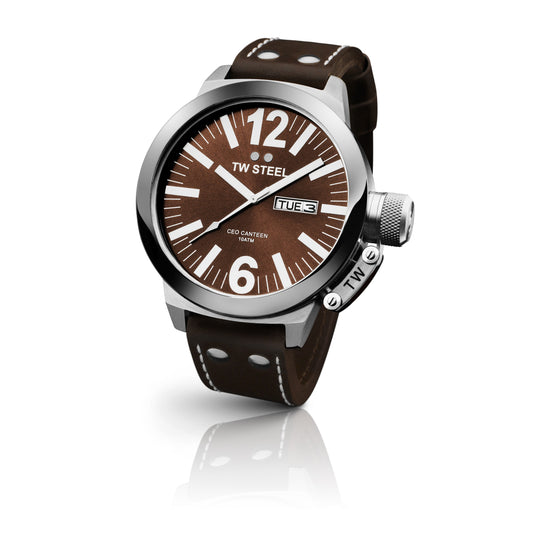 TW Steel CEO Canteen 50mm Steel Brown On Leather Strap CE1010