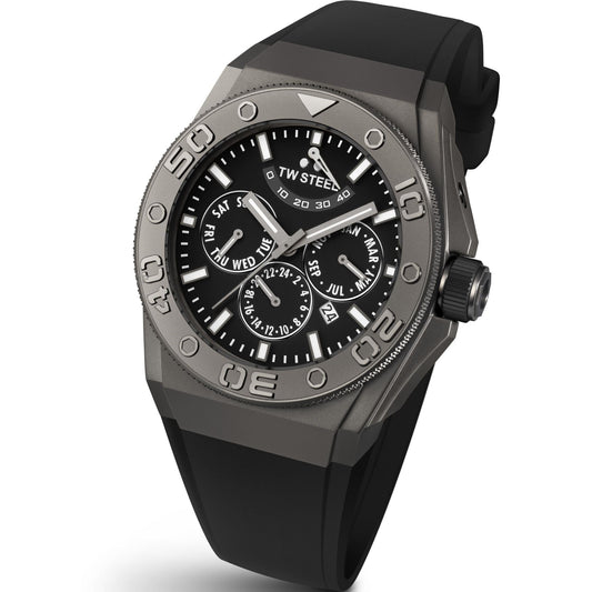 TW Steel CEO Diver 44mm Dark Titanium Plated Multifunction Automatic Black On Silicon Strap CE5000