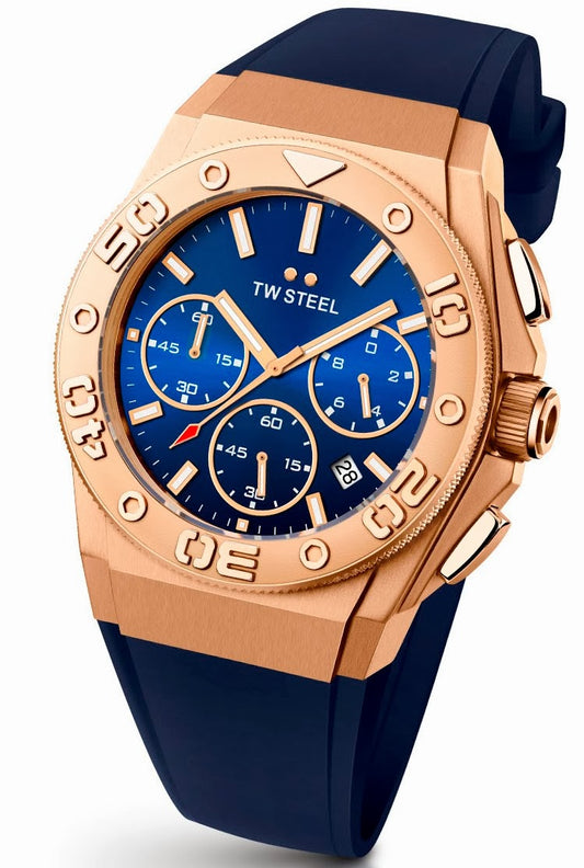 TW Steel CEO Diver 45mm Rose Gold Plated Chronograph Sunray Blue On Silicon Strap CE5010