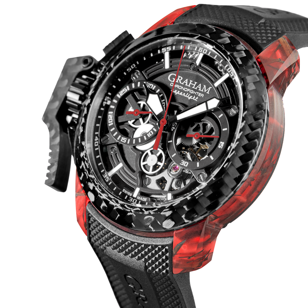 Graham CHRONOFIGHTER SUPERLIGHT CARBON SKELETON - TRANSLUCENT RED 2CCCK.B41A