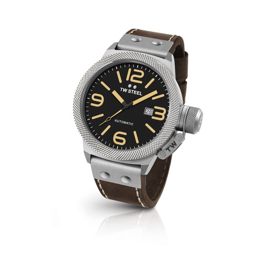 TW Steel Canteen 45mm Automatic Black On Brown Leather Strap CS35