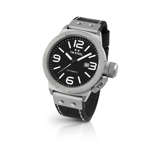 TW Steel Canteen 45mm Steel Automatic Black On Leather Strap CS5