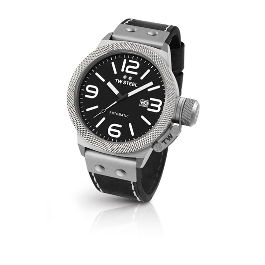 TW Steel Canteen 50mm Steel Automatic Black On Leather Strap CS6