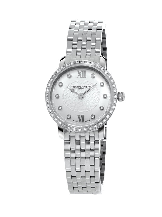 Frederique Constant Slimline Mini Women's Watch Stainless Steel Diamond Dial Diamond Bezel On Bracelet FC-200WHDSD6B