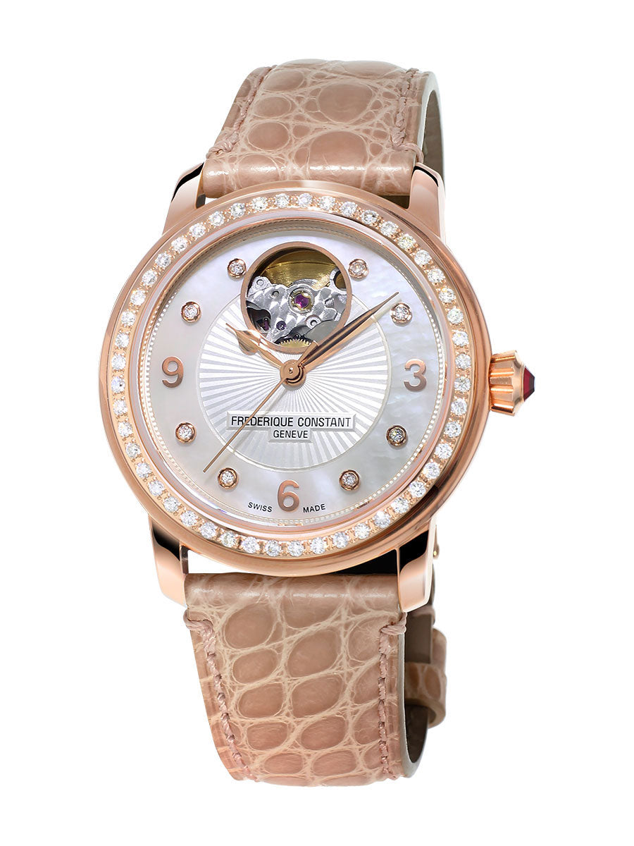 Frederique Constant Heart Beat Automatic Women's Watch Rose Gold Plated Diamond Dial Diamond Bezel On Strap FC-310HBAD2PD4