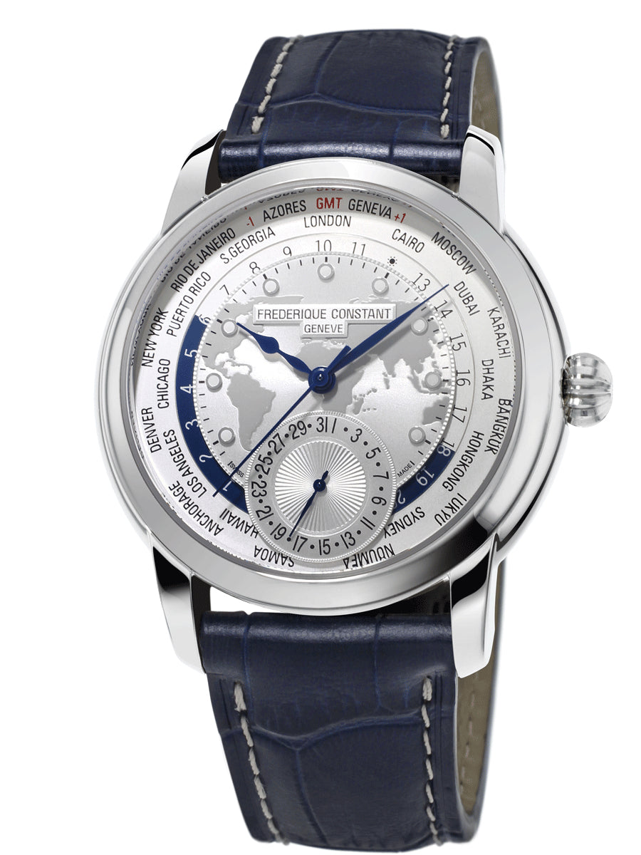 Frederique Constant Classics Manufacture Worldtimer Automatic Men's Watch Stainless Steel On Strap FC-718WM4H6