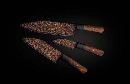 William Henry K22 Black Flare Chef Knives - Red Maple K22-BLK-RM