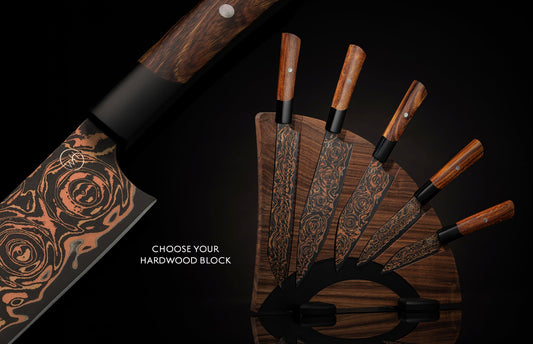 William Henry K22 Black Flare Chef Knives - Red Maple K22-BLK-RM