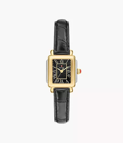 Michele Deco Madison Mini Black Leather Watch MWW06D000179