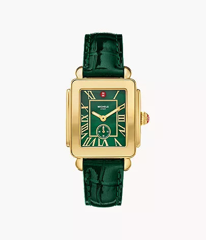 Michele Deco Sport Mid Gold-Plated Lush Green Leather Watch MWW06H000002