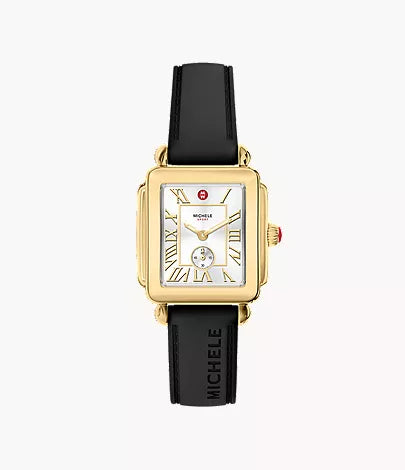 Michele Deco Sport Mid Gold-Tone Black Silicone Watch MWW06H000010