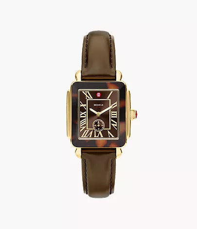 Michele Deco Sport Mid Tort Brown Leather Watch MWW06H000011
