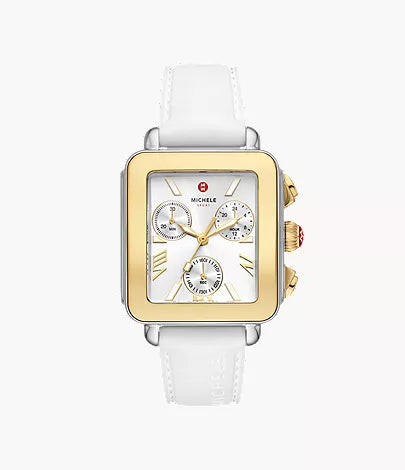 Michele Deco Sport Chronograph Gold-Plated White Silicone Watch MWW06K000069