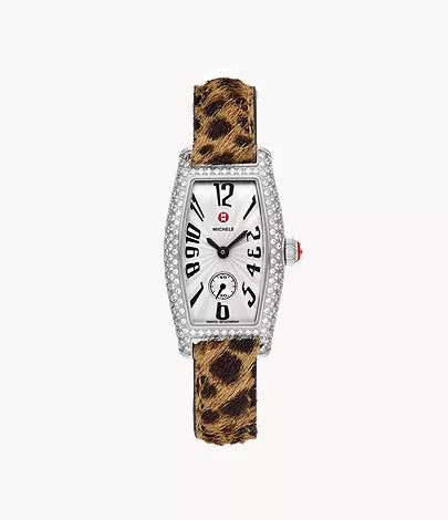 Michele Special Edition Coquette Diamond Stainless Steel Leopard Print Pony Hair Watch MWW08B000284