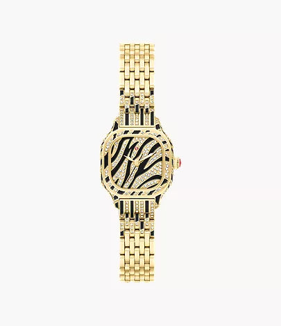 Michele Meggie Mini Diamond Zebra Print 18K Gold-Plated Stainless Steel Watch MWW33D000004