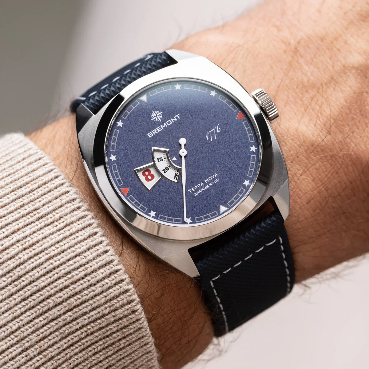 Bremont Watches | Mens | Terra Nova Terra Nova 40.5mm Jumping Hour 1776 Leather Strap TN40-JH-SS-BL-1776-L-S