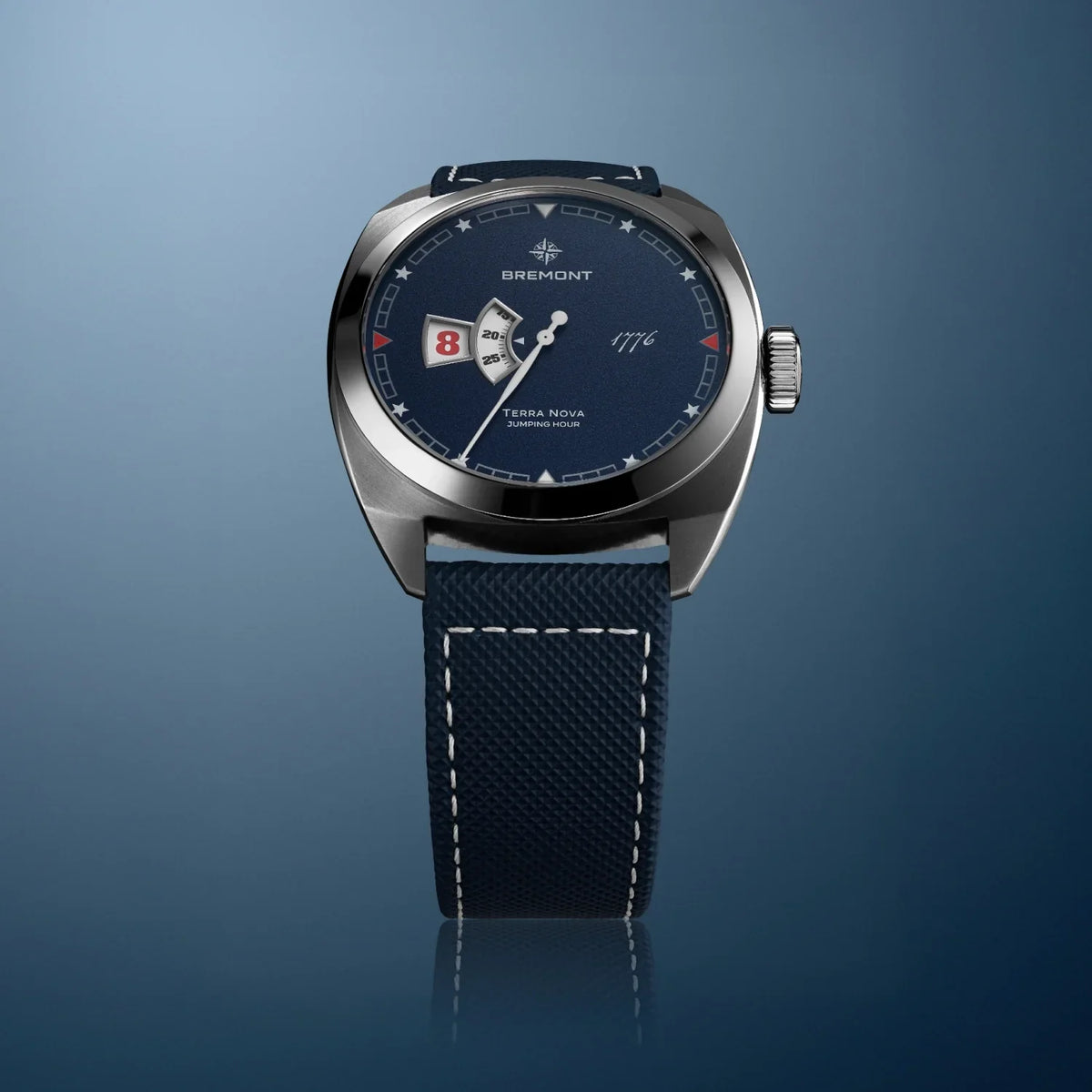 Bremont Watches | Mens | Terra Nova Terra Nova 40.5mm Jumping Hour 1776 Leather Strap TN40-JH-SS-BL-1776-L-S