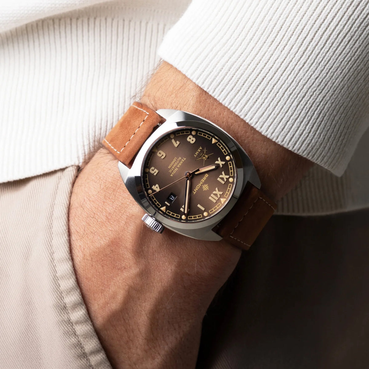 Bremont Watches | Mens | HMAF HMAF Terra Nova 40.5mm Date Leather Strap TN40-DT-SS-HMAF-BR-L-S