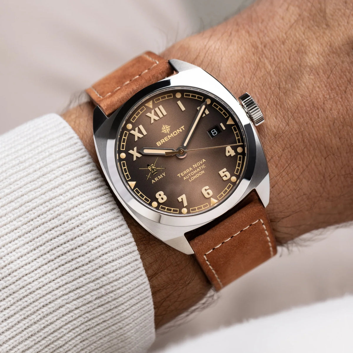 Bremont Watches | Mens | HMAF HMAF Terra Nova 40.5mm Date Leather Strap TN40-DT-SS-HMAF-BR-L-S