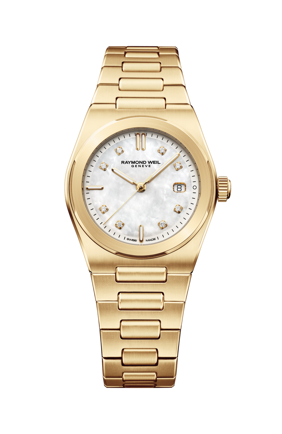 Raymond Weil simple A.R.T. Mother-of-pearl Dial Integrated Bracelet Stainless Steel With Yellow Gold PVD Quartz Watch, 30 mm 1250-P-97081