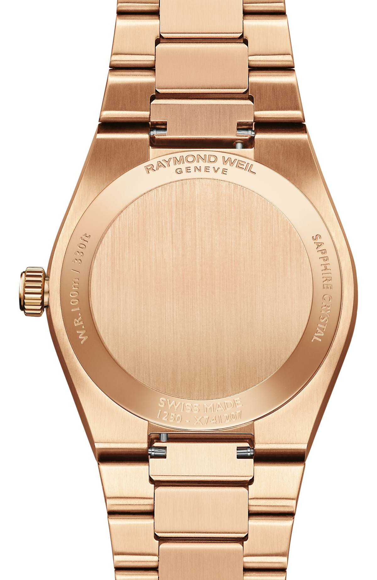 Raymond Weil simple A.R.T. Mother-of-pearl Dial Diamond-Set Bezel Integrated Bracelet Stainless Steel With Rose Gold PVD Quartz Watch, 30 mm 1250-P5S-97081